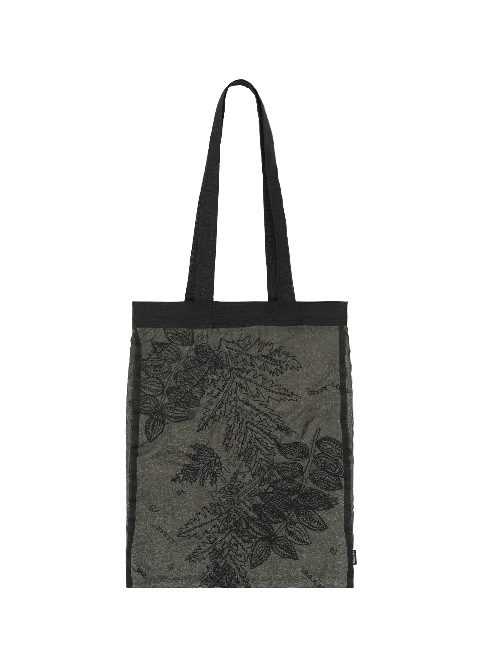 Zoomed view The HaaT GLASSLEAF TOTE JANUARY features a gray rectangular shape, black handles, and a bold black leaf motif, creating a minimalist and stylish tote bag perfect for everyday use. - BLACK （no.15）