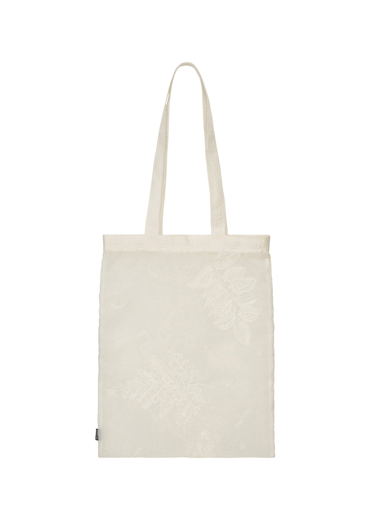 The GLASSLEAF TOTE JANUARY by HaaT is a cream-colored fabric tote bag with two handles, featuring a subtle Bhill-inspired leaf motif, shown against a white background. view 4 of 8