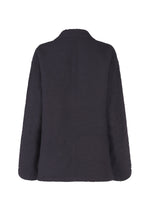 Back view of HaaT’s 3 MUL MACHINE KABIRA '26SS, a unisex long-sleeved jacket with textured black fabric, straight cut, and subtle collar, featuring refined Indian embroidery. Shown against a white background.