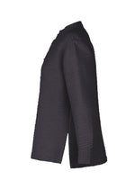 The HaaT 3 MUL MACHINE KABIRA '26SS is a textured, long-sleeve, dark jacket made from three-layer gauze, shown side-on against a white background with no visible fastenings or embellishments.