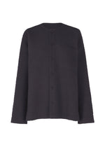 The HaaT 3 MUL MACHINE KABIRA '26SS is a long-sleeve, textured black collarless shirt with a round neckline, front button closure, and a single chest pocket. - BLACK （no.15）