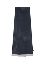 The WALL WHITE HEM by HaaT is a dark blue rectangular chiffon stole with a subtle tie-dye effect, Kyoto dyeing techniques, and a light gray border on one edge, shown flat on a white background. - NAVY （no.75）
