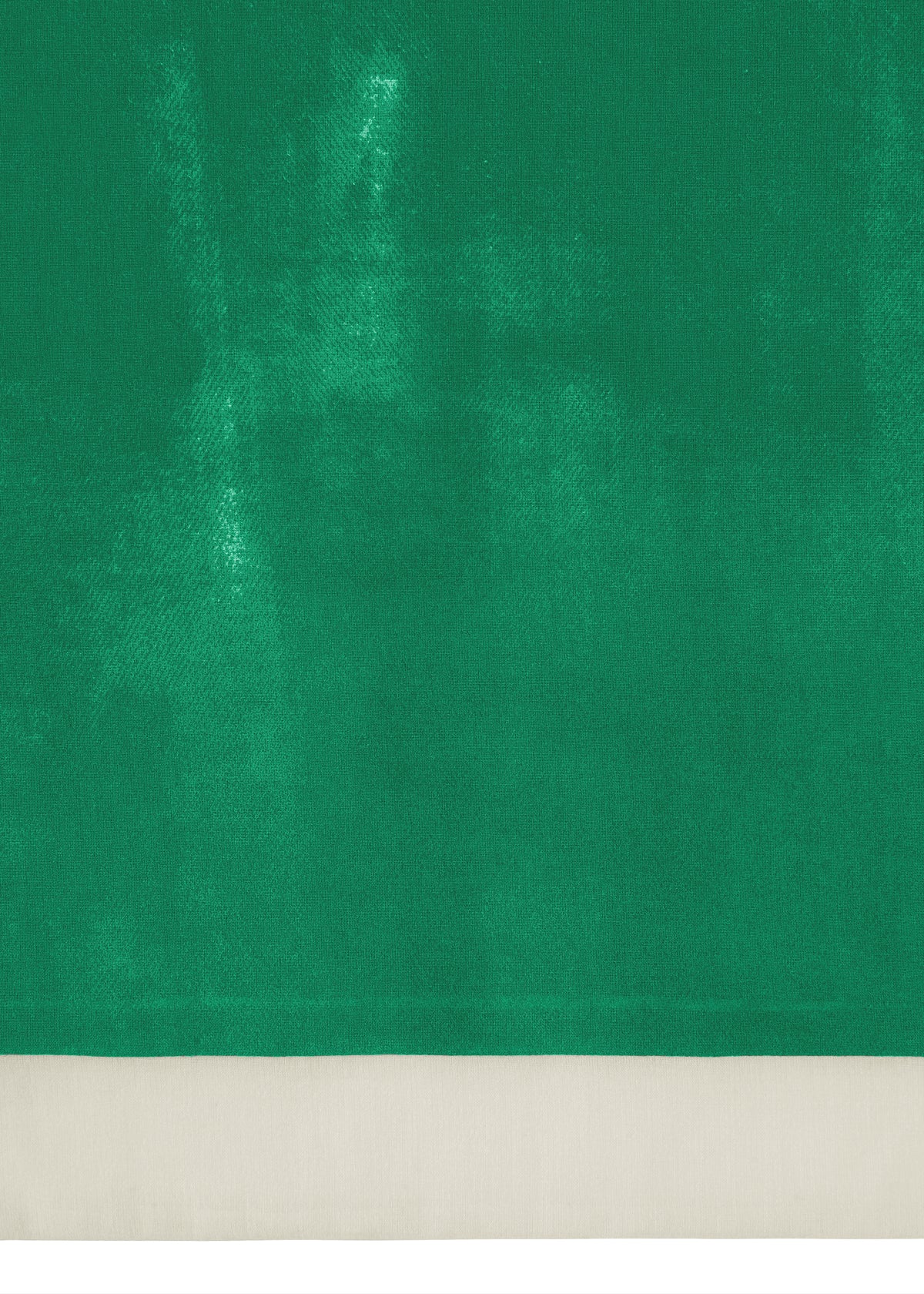 The HaaT WALL WHITE HEM is a green fabric with a subtle sheen and a horizontal off-white border along the bottom, highlighting Kyoto dyeing techniques similar to those seen in fine chiffon stoles. view 3 of 8