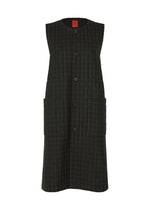 The SAKIORI by HaaT is a sleeveless, knee-length black dress featuring a subtle checkered weave, front buttons, and large side patch pockets. - BLACK （no.15）