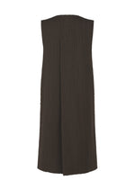 The SAKIORI vest by HaaT is a sleeveless, textured dark brown woven piece, shown from the back with a raised grid pattern and a central vertical slit.