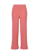 HaaT’s KYO CHIJIMI AUGUST pants in pink, made from ultra-fine cotton with a unique crinkled texture and finished with delicate ruffle details at the hems, are shown against a plain white background. - CORAL （no.23）