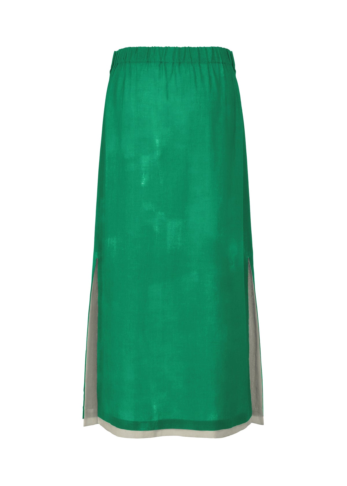 The WALL WHITE HEM by HaaT is a knee-length bright green chiffon skirt featuring an elastic waistband, two side slits, and crafted from lightweight semi-sheer fabric. view 4 of 9