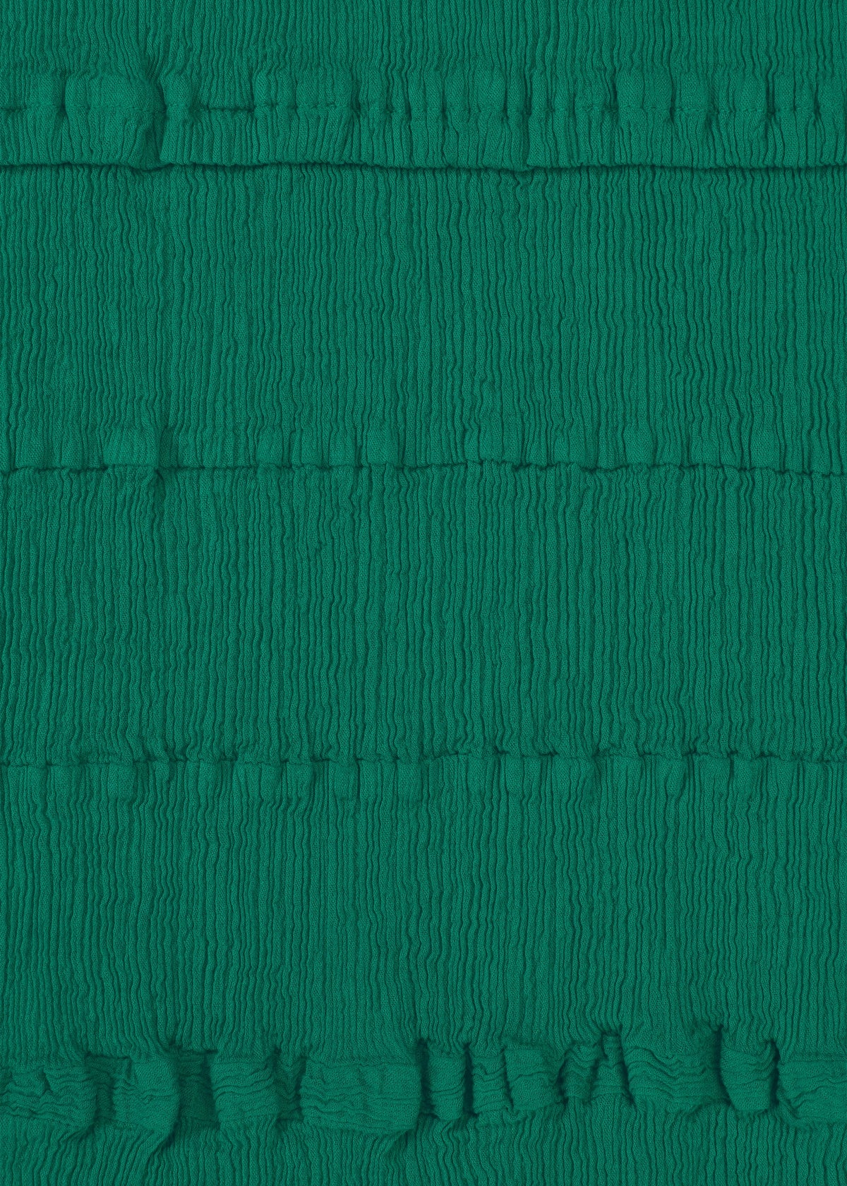 A close-up of teal, textured fabric by HaaT, featuring horizontal ruching and gathers. The KYO CHIJIMI TSUCHIKABE design creates a wrinkled, pleated surface reminiscent of signature KYO CHIJIMI style. view 5 of 8