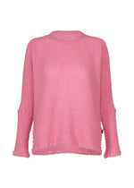 A long-sleeved, textured pink KYO CHIJIMI 2WAY top from HaaT, featuring a round neckline and crafted with a unique product dyeing process—displayed against a plain white background. - PINK （no.22）
