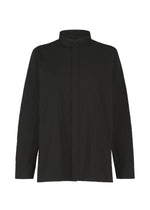A long-sleeved, black “RIPPLE STRIPE” seersucker shirt by HaaT with a stand collar, displayed on a plain white background. - BLACK （no.15）