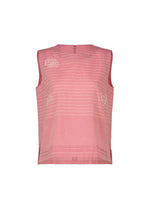 The ONE STROKE DRAW by HaaT is a sleeveless pink jacquard top featuring subtle white horizontal stripes, light embroidery, a round neckline, and a small back zipper. Made from a lightweight, breathable cotton-cupra blend. - LIGHT PINK （no.20）