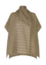 The HOLE & LINE jacket by HaaT is a loose-fitting, short-sleeve tan piece featuring a textured, stitched pattern and a high, draped collar. Made from a soft cupra-blend fabric, it showcases an asymmetrical front and a relaxed silhouette for effortless style. - KHAKI （no.65）