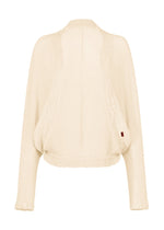The cream-colored KYO CHIJIMI 2WAY cardigan by HaaT features a subtle crinkle texture, long sleeves, an open front, and a loose, draped silhouette shown against a white background. - IVORY （no.03）