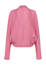The HaaT KYO CHIJIMI 2WAY is a pink, long-sleeved, open-front bolero-style cardigan featuring a crinkle texture and loose fit, shown against a plain white background. - PINK （no.22）