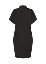 The HaaT RIPPLE STRIPE is a black, short-sleeved tunic dress with a high collar, shown from the back against a plain white background. The dress features a simple design without visible patterns or embellishments.