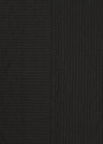 Two dark panels of HaaT’s RIPPLE STRIPE fabric are displayed side by side. Featuring a sophisticated wave-striped pattern, the left panel appears slightly lighter while the right panel is a deeper black; both showcase subtle texture and vertical lines.