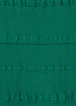 HaaT’s KYO CHIJIMI TSUCHIKABE features green fabric with horizontal, gathered pleats and a crepe-like texture, marked by evenly spaced ridges—ideal for apron-style tops.