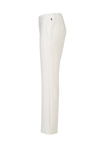 Side view of HaaT's PONTE JERSEY: white, straight-leg pants in soft rayon-blend jersey with side pockets and belt loops, offering relaxed comfort against a plain white background.