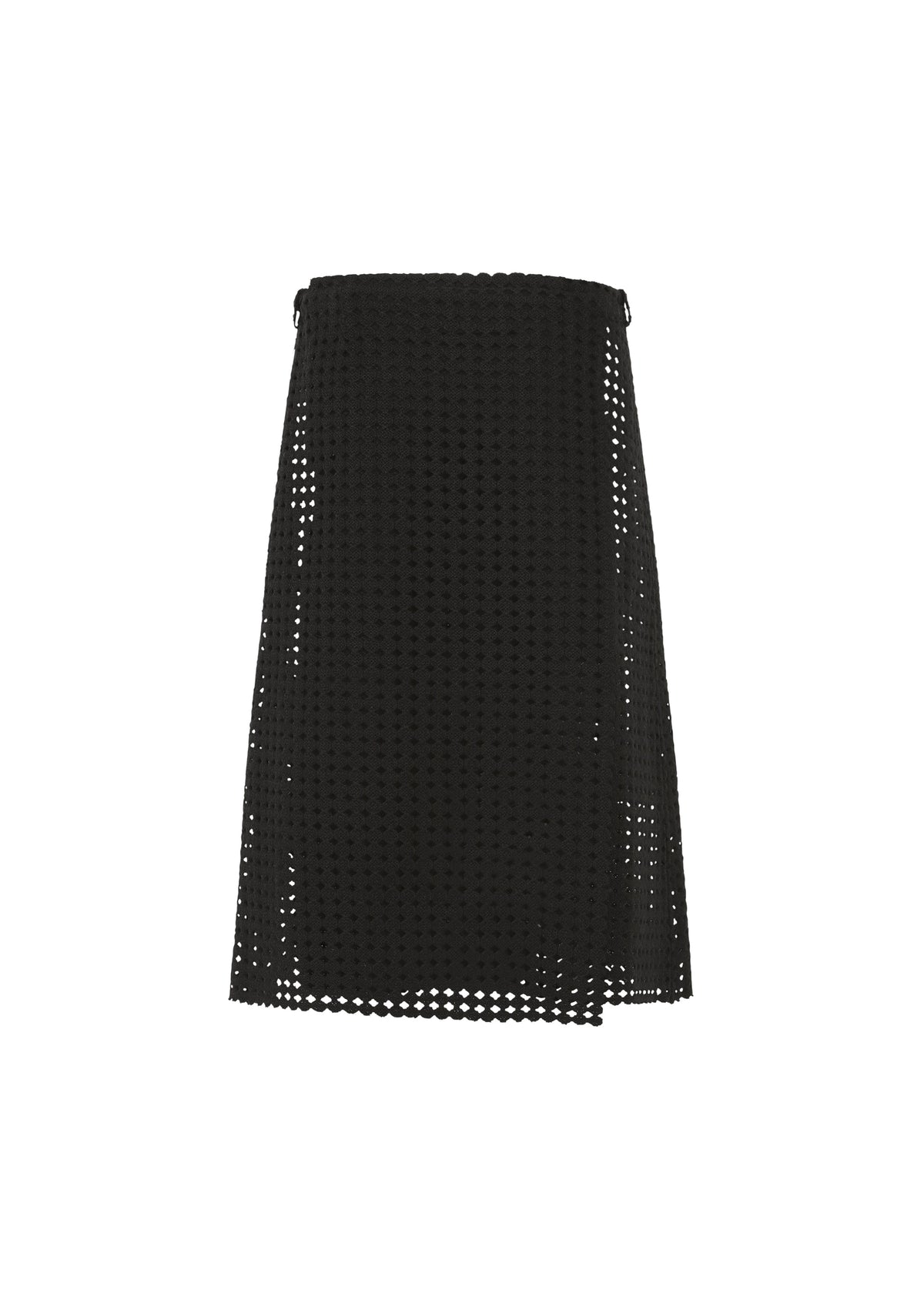 LACY UNDER by HaaT: a black, knee-length wrap skirt with a high-density mesh-like perforated pattern, shown on a plain white background. view 2 of 6