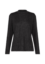 The HaaT W/P WASHER is a black, long-sleeve top crafted from textured, crinkled fabric with a distinct wrinkled finish. Designed with a relaxed fit and a crew neckline, this round-neck shirt is showcased against a white background. - BLACK （no.15）