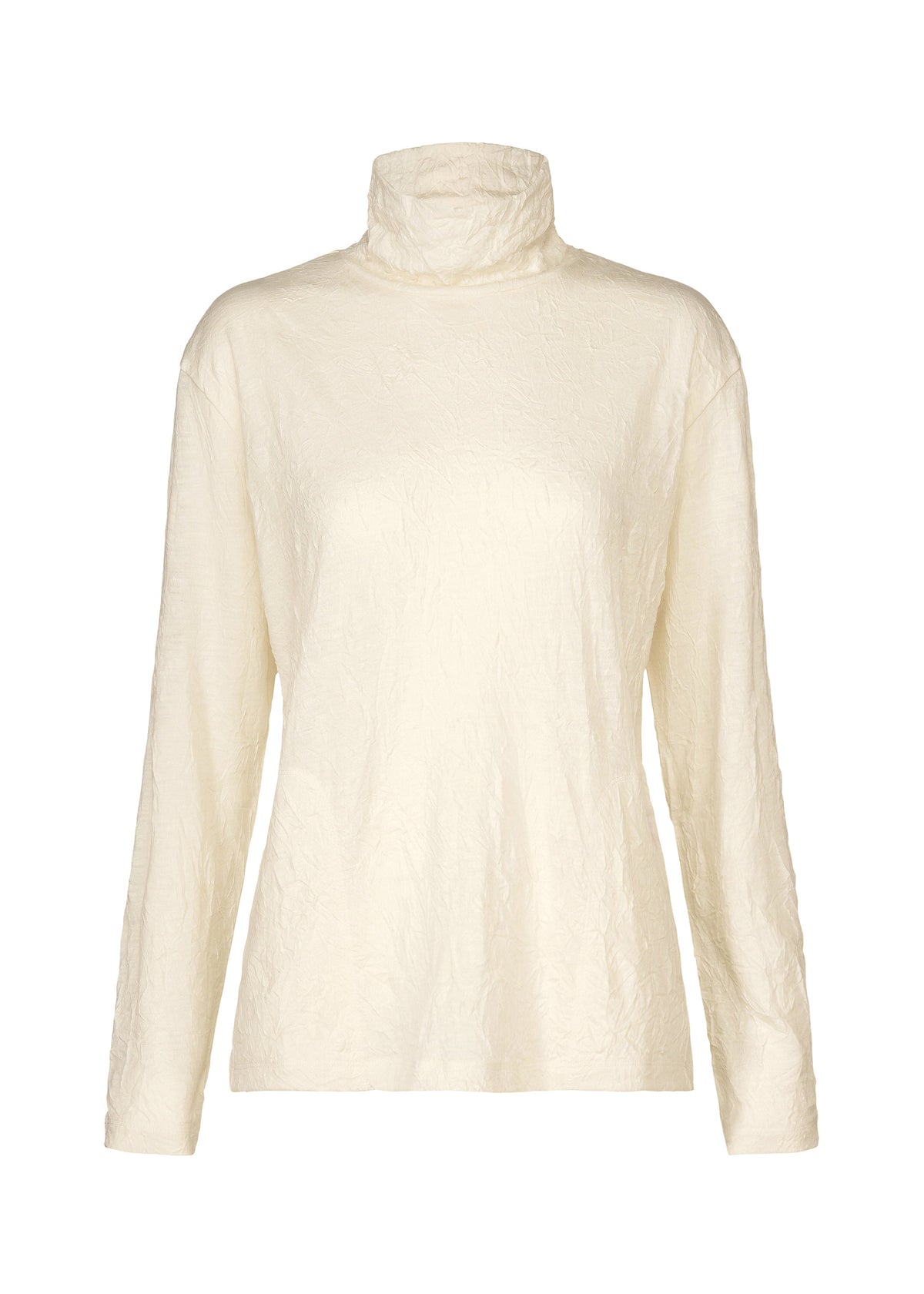 The HaaT W/P WASHER is a cream-colored, long-sleeve high-neck top crafted from slightly textured wool jersey fabric, shown against a plain white background. view 1 of 8