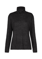 The HaaT W/P WASHER is a black long-sleeve turtleneck shirt crafted from a textured, slightly wrinkled wool jersey fabric. Displayed on a plain white background, the front view highlights its high-neck design. - BLACK （no.15）