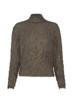 The KUMO SHIBORI by HaaT is a long-sleeve, taupe high-neck top in tricot jersey with a crinkled, ruched texture and a slightly cropped hem for added dimension. - BROWN （no.44）