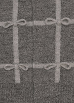 The RIBBON KNIT by HaaT is a gray checkered knit fabric with intersecting light gray lines and bow-like designs in select squares—perfect for a stylish long-sleeved cardigan.