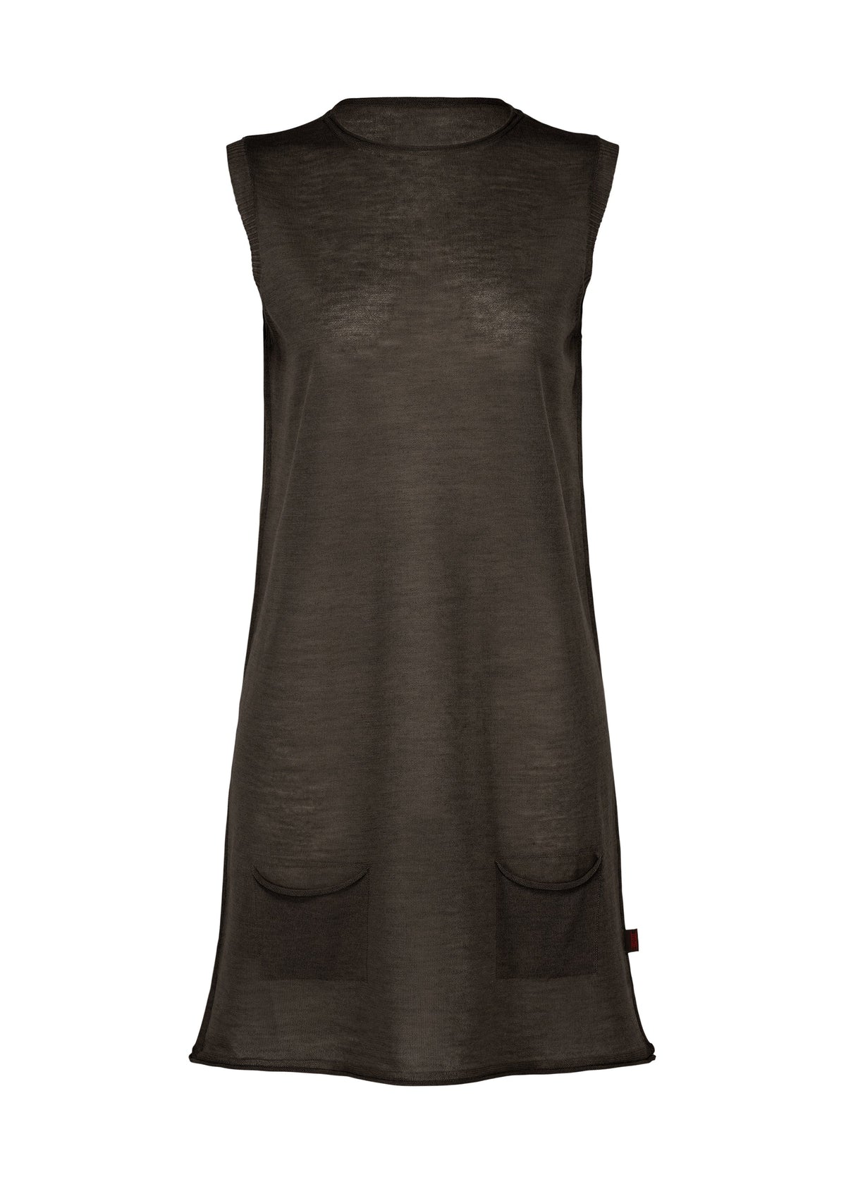 The AIRY POCKET LAYERS by HaaT is a sleeveless black tunic dress featuring a round neckline and two front pockets, displayed on a plain white background. view 2 of 8