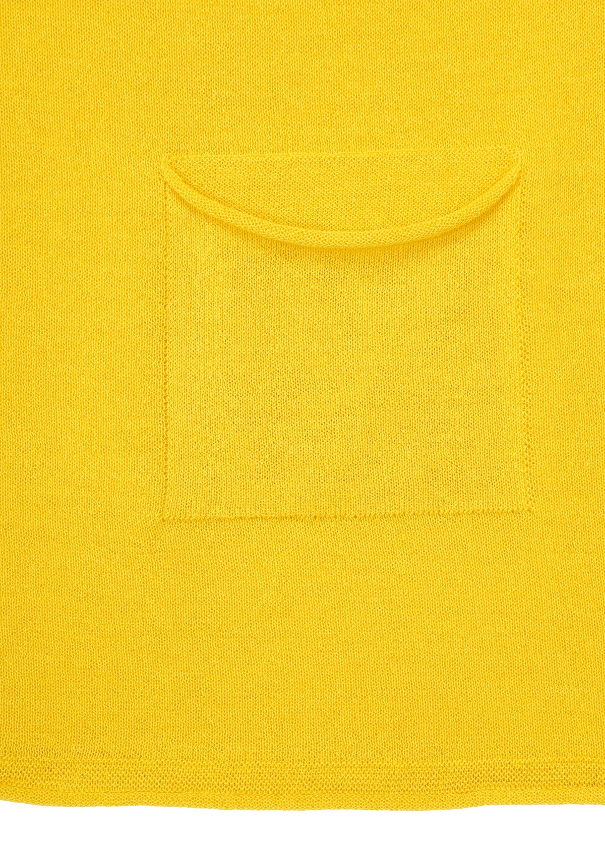 The AIRY POCKET LAYERS by HaaT features a vibrant yellow fabric with a small, square pocket stitched at the center—its opening at the top creating a subtly layered effect. The visible texture enhances its minimalist knit tunic-inspired design. view 5 of 8