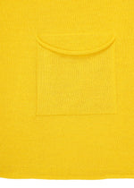 The AIRY POCKET LAYERS by HaaT features a vibrant yellow fabric with a small, square pocket stitched at the center—its opening at the top creating a subtly layered effect. The visible texture enhances its minimalist knit tunic-inspired design.