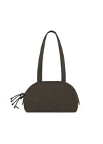 The BLOOM & PLAID BOSTON by HaaT is a black, dome-shaped Boston bag featuring two shoulder straps, distinctive side zipper detailing, and decorative tassels on the left side—expertly handcrafted by Indian artisans and showcased against a plain white background. - ALMOST BLACK （no.18）
