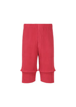 PLEATS BOTTOMS 2 by HOMME PLISSÉ ISSEY MIYAKE—bright pink ribbed knit shorts with a layered hem and practical pockets, displayed on a white background. - TOURMALINE PINK （no.23）