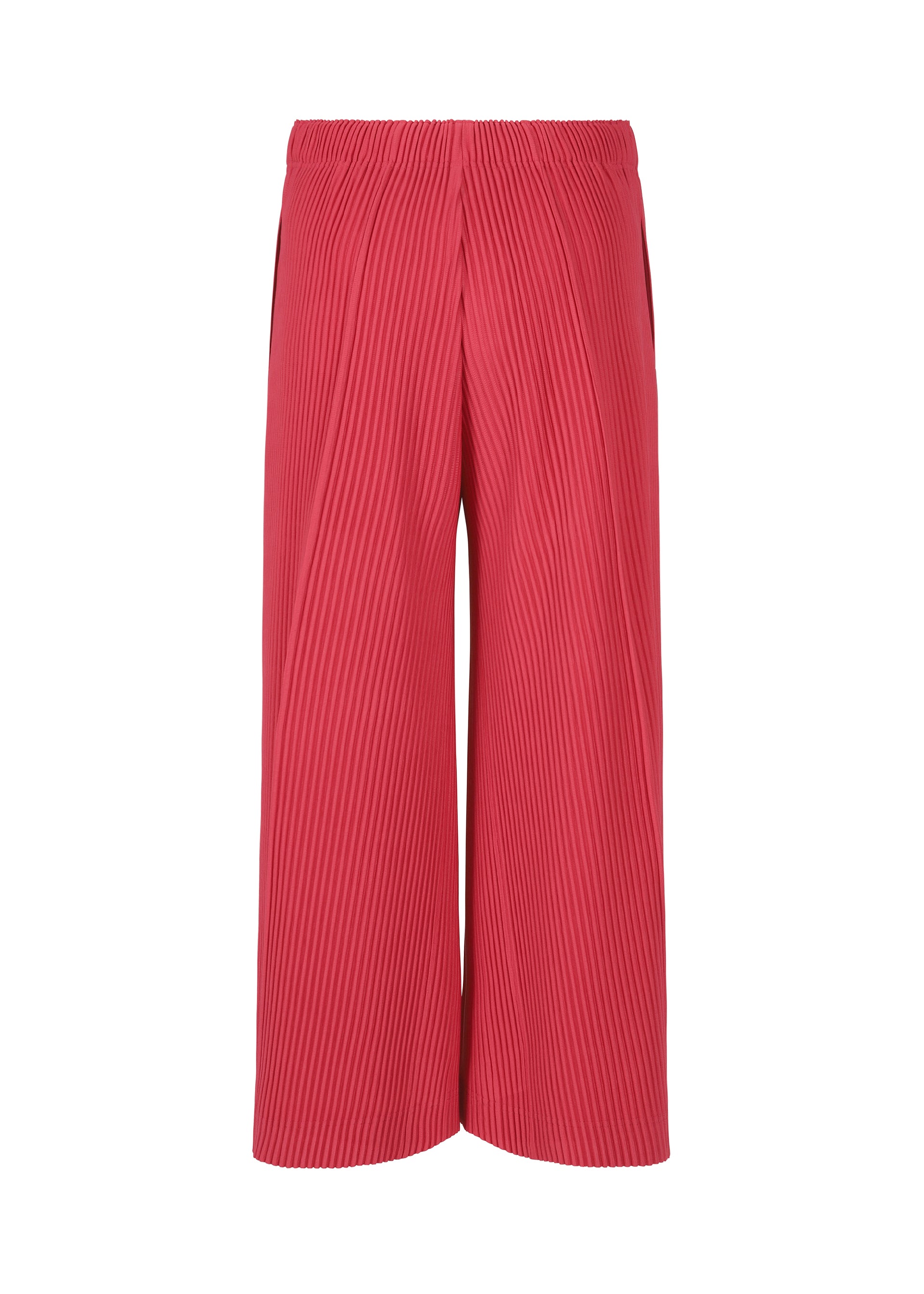 Zoomed view HOMME PLISSÉ ISSEY MIYAKE PLEATS BOTTOMS 2: Wide-leg pink pleated pants with an elastic waistband and drawcord, shown on a white background.