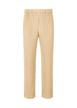 TAILORED PLEATS 2 by HOMME PLISSÉ ISSEY MIYAKE: Beige straight-cut, pleated pants with an elastic waistband, made from quick-drying polyester in a formal-casual style. Shown on a plain white background, with no visible pockets or embellishments. - COBBLE BEIGE （no.43）