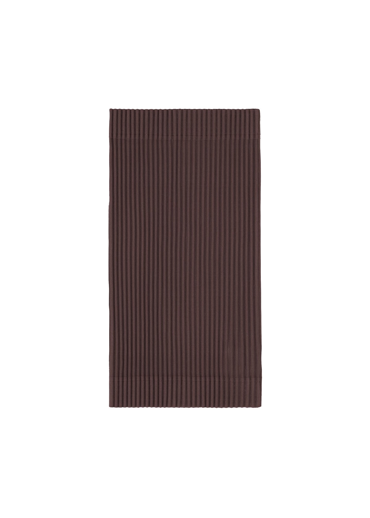 The PLEATS BAND by HOMME PLISSÉ ISSEY MIYAKE, a rectangular ribbed brown cloth, is laid flat on a white background—ideal as an accent piece for a stylish layered look. view 2 of 5