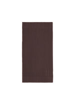The PLEATS BAND by HOMME PLISSÉ ISSEY MIYAKE, a rectangular ribbed brown cloth, is laid flat on a white background—ideal as an accent piece for a stylish layered look. - EGGPLANT BLACK (no.18)