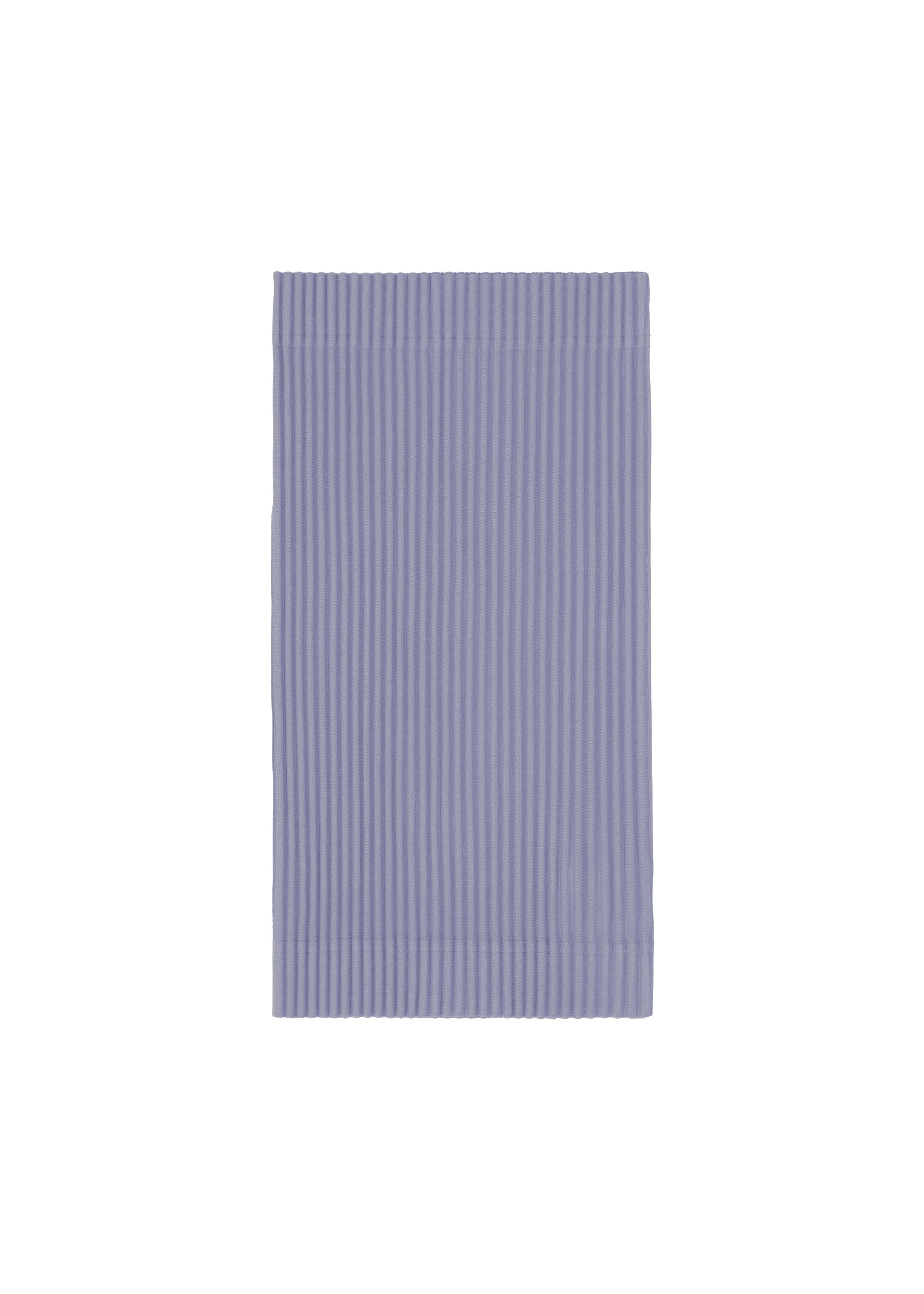 Zoomed view A neatly folded PLEATS BAND ribbed towel by HOMME PLISSÉ ISSEY MIYAKE in light purple is centered on a plain white background, perfect as an accent piece. - MANAROLA WALL VIOLET (no.80)