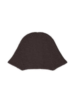 The CROCHET HAT by HOMME PLISSÉ ISSEY MIYAKE is a dark brown, wide-brimmed hat with a flared silhouette and soft texture, reminiscent of an artist cap, shown on a white background. - BROWN （no.44）