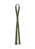 The PLEATED SEERSUCKER TIE by HOMME PLISSÉ ISSEY MIYAKE features an olive green ribbed fabric, a top loop, and two loose ends—laid flat on white background for a simple yet playful accessory. - GREEN （no.62）