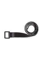 The PLEATS BELT by HOMME PLISSÉ ISSEY MIYAKE is a black fabric belt with an adjustable rectangular buckle, displayed coiled in a spiral on a white background. - BLACK （no.15）