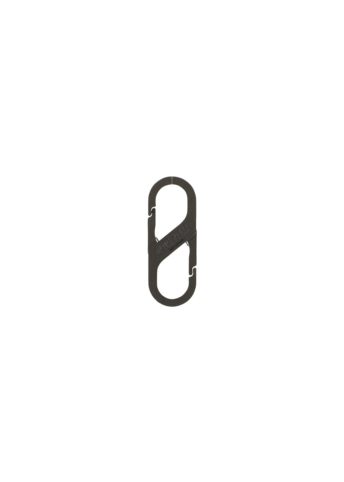 A small, black CARABINER by HOMME PLISSÉ ISSEY MIYAKE, featuring an S-shaped double-gated clip, is centered on a plain white background. view 1 of 5