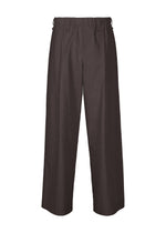 The FRESHEN trousers by HOMME PLISSÉ ISSEY MIYAKE are wide-leg, brown pants with an elastic waistband and subtle pleats, showcasing a gentle wrinkled texture against a plain white background. - BROWN （no.44）