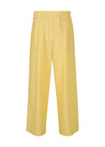 The HOMME PLISSÉ ISSEY MIYAKE FRESHEN pants feature a wide-leg, high-waisted yellow design with a subtle wrinkled texture, elastic waistband, and belt loops, shown against a plain white background. - YELLOW （no.52）