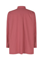 The PL RAMIE SHIRT by HOMME PLISSÉ ISSEY MIYAKE is a straight-cut, long-sleeved, wrinkle-resistant shirt in muted reddish-pink, shown from the back with a collar and buttoned cuffs.