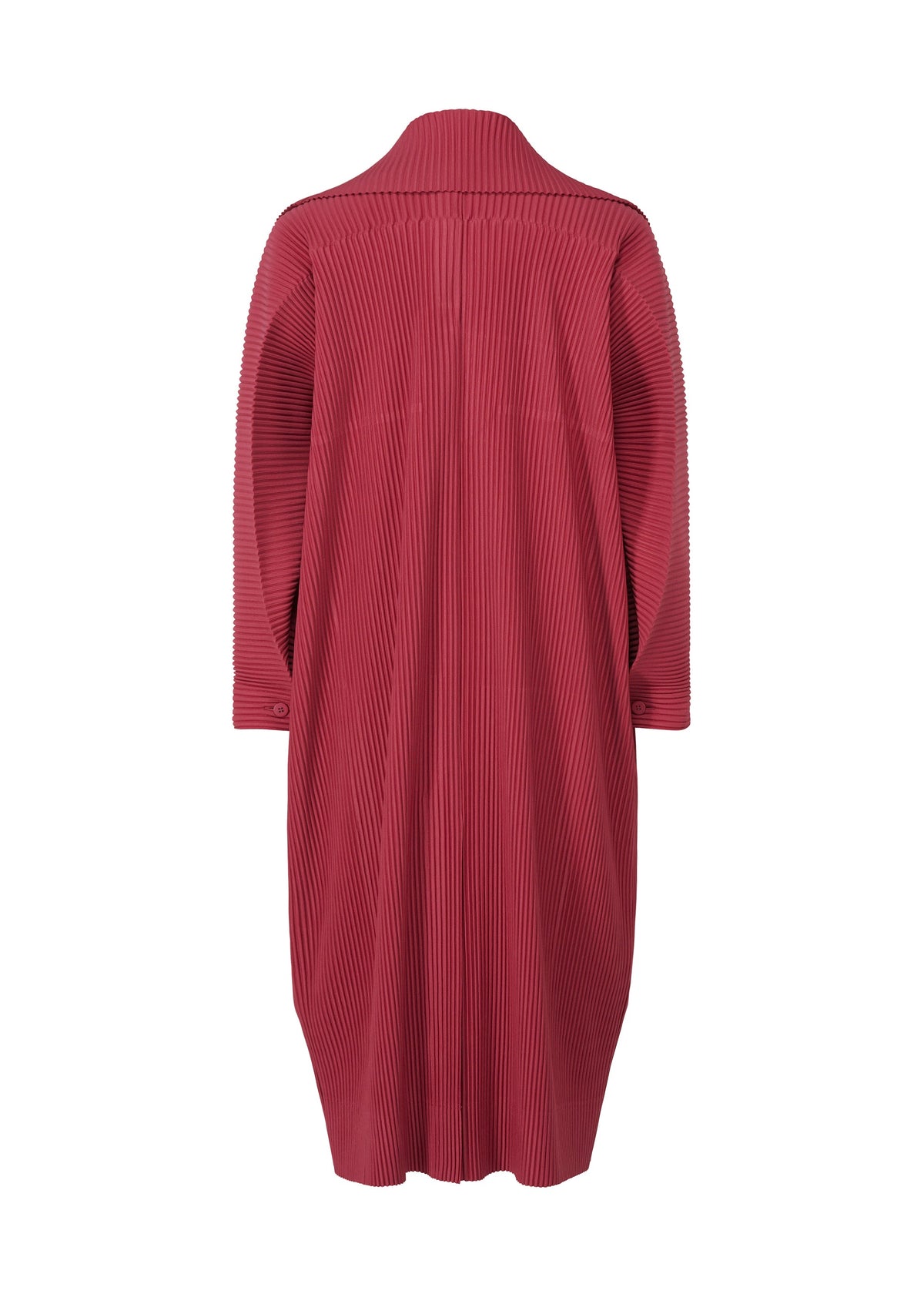 The MONTHLY COLORS : JANUARY by HOMME PLISSÉ ISSEY MIYAKE is a red, long-sleeve coat-style cardigan made from quick-drying polyester for comfort and ease. view 3 of 4