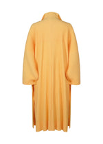 The WEAR OR WRAP by HOMME PLISSÉ ISSEY MIYAKE is a long, loose pleated light yellow coat with wide sleeves, shown from the back against a white background.
