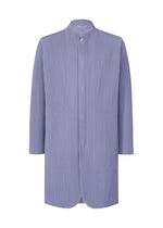 The HOMME PLISSÉ ISSEY MIYAKE TAILORED PLEATS 1 is a long-sleeved, light purple polyester coat with vertical pleats and a mandarin collar, perfect for both formal and casual looks. Shown on a plain white background. - MANAROLA WALL VIOLET （no.80）