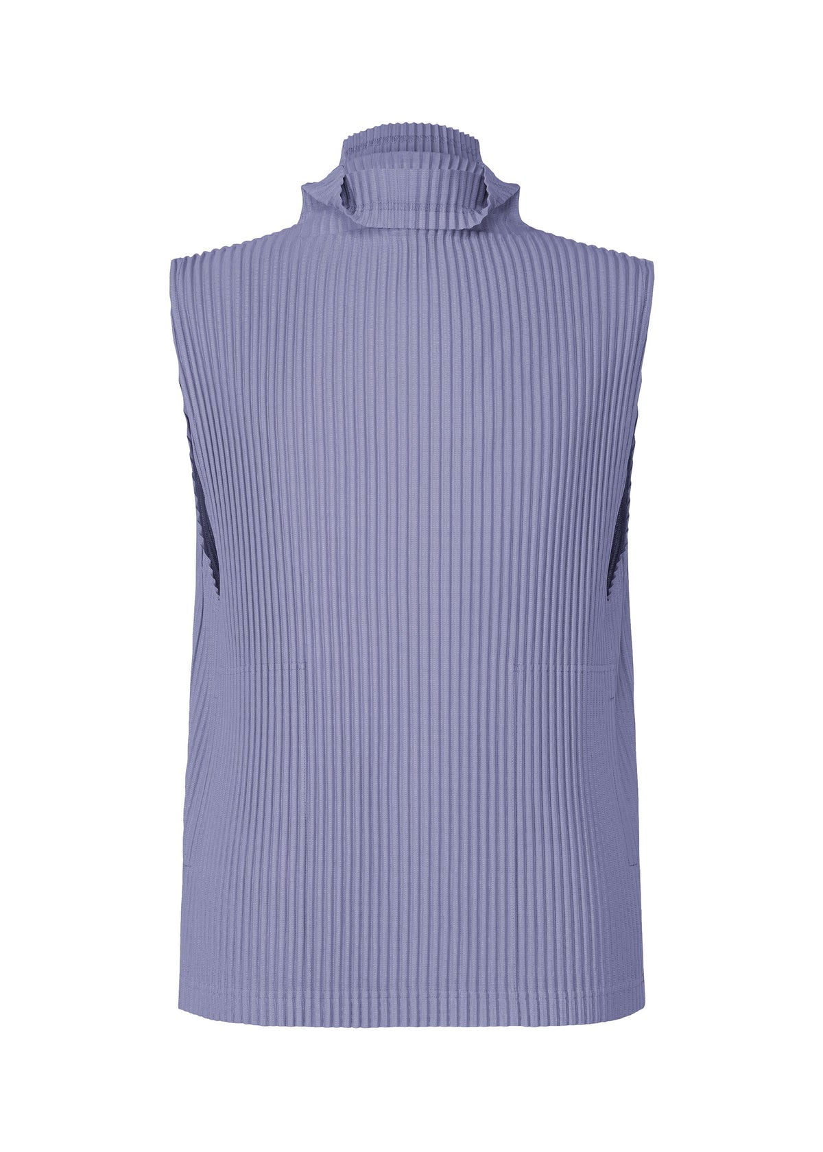 The TAILORED PLEATS 1 by HOMME PLISSÉ ISSEY MIYAKE is a sleeveless, high-neck lavender ribbed knit top in quick-drying polyester, shown on a white background for versatile, stylish comfort. view 3 of 5