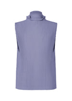 The TAILORED PLEATS 1 by HOMME PLISSÉ ISSEY MIYAKE is a sleeveless, high-neck lavender ribbed knit top in quick-drying polyester, shown on a white background for versatile, stylish comfort. - MANAROLA WALL VIOLET （no.80）